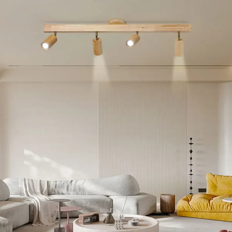 Wood Modern Led Ceiling Lamp For Aisle Bedroom Cloakroom Toilet Shop Corridor Track Light Fixture Long Chandelier With Spotlight