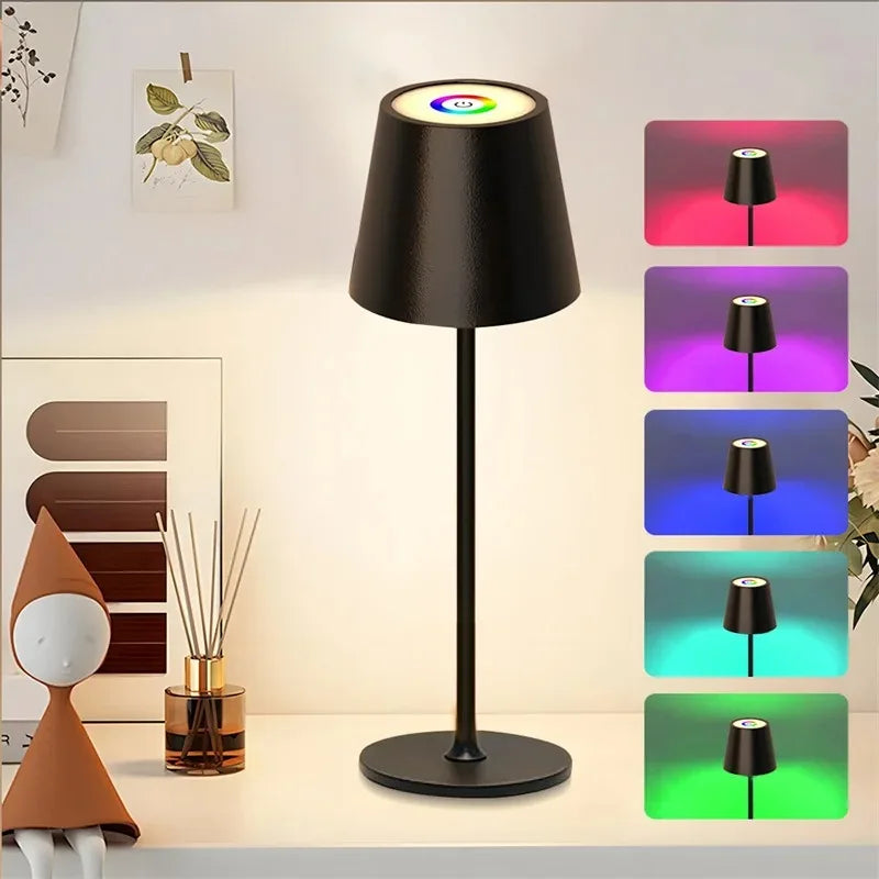 RGB Cordless Table Lamp Touch Control Rechargeable Battery Desk Lamp 3 Adjustable Height 3 Colors Smooth Dimming for Dining