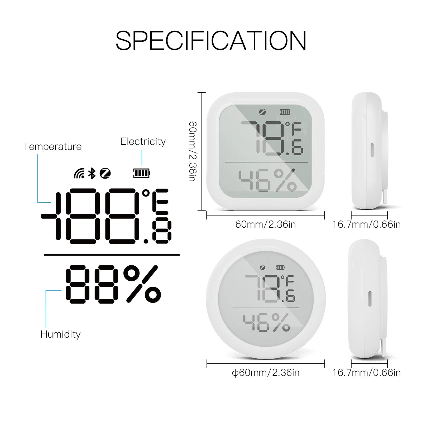 Moes Temperature and Humidity Sensor Indoor Hygrometer with LCD Display Remote Control ZigBee Hub gateway Tuya Smart ZigBee