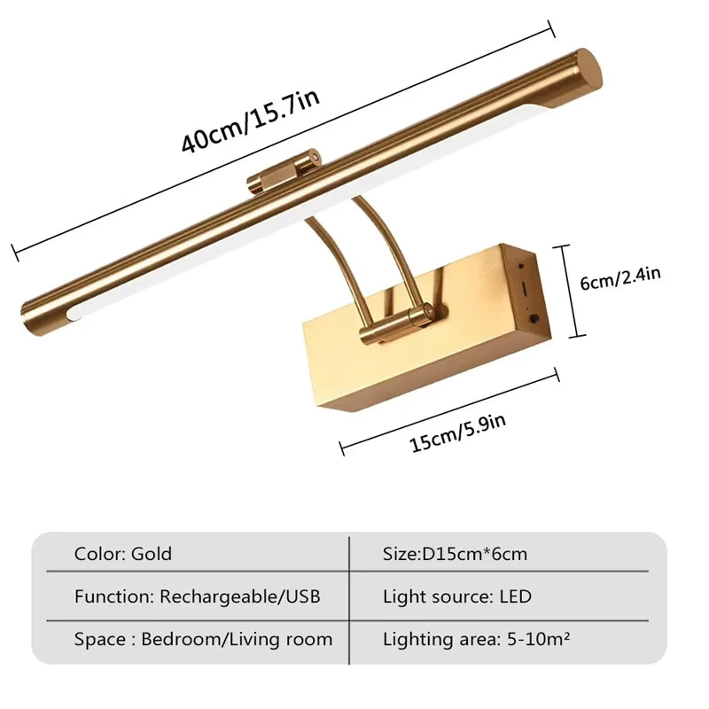 LED Rechargeable Wall Sconce Dimmable Rotating Angle For Living Room Bedroom Corridor Stairwell Backwall Indoor Decorative Light