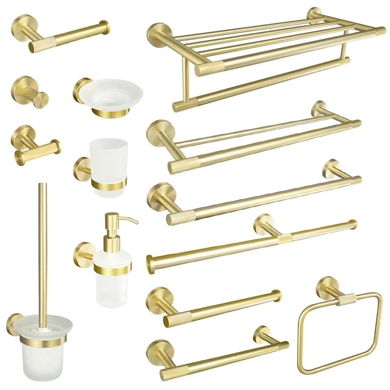 Brushed Gold Stainless Steel Bathroom Hardware Set Towel Rack Coat Hook Towel Bar Toilet Paper Holder Soap Dish Accessories