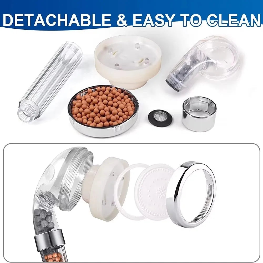 LED Temperature Control Colorful Pressure Boost Shower Head Set 3/7 Color Change One-Key Stop High Pressure Handheld Showerhead