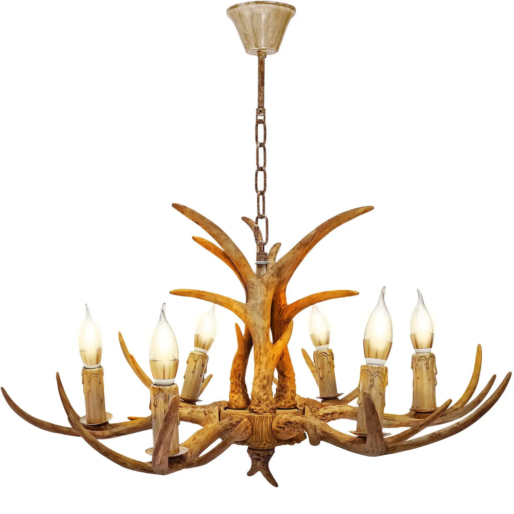 Retro Brown Antler Chandelier 6 Heads Deer Horn Ceiling Light Pendant Lamp 220V