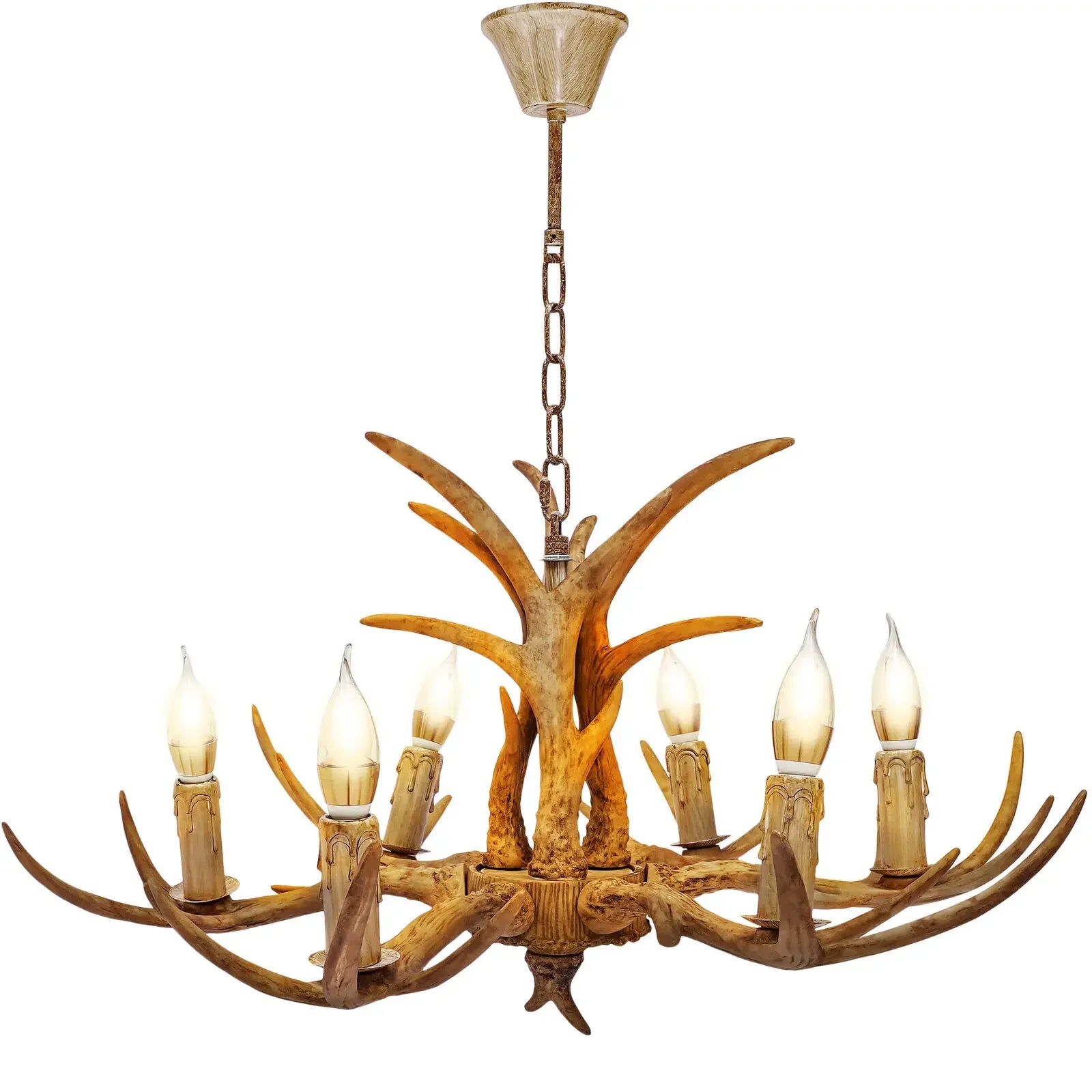 Retro Brown Antler Chandelier 6 Heads Deer Horn Ceiling Light Pendant Lamp 220V