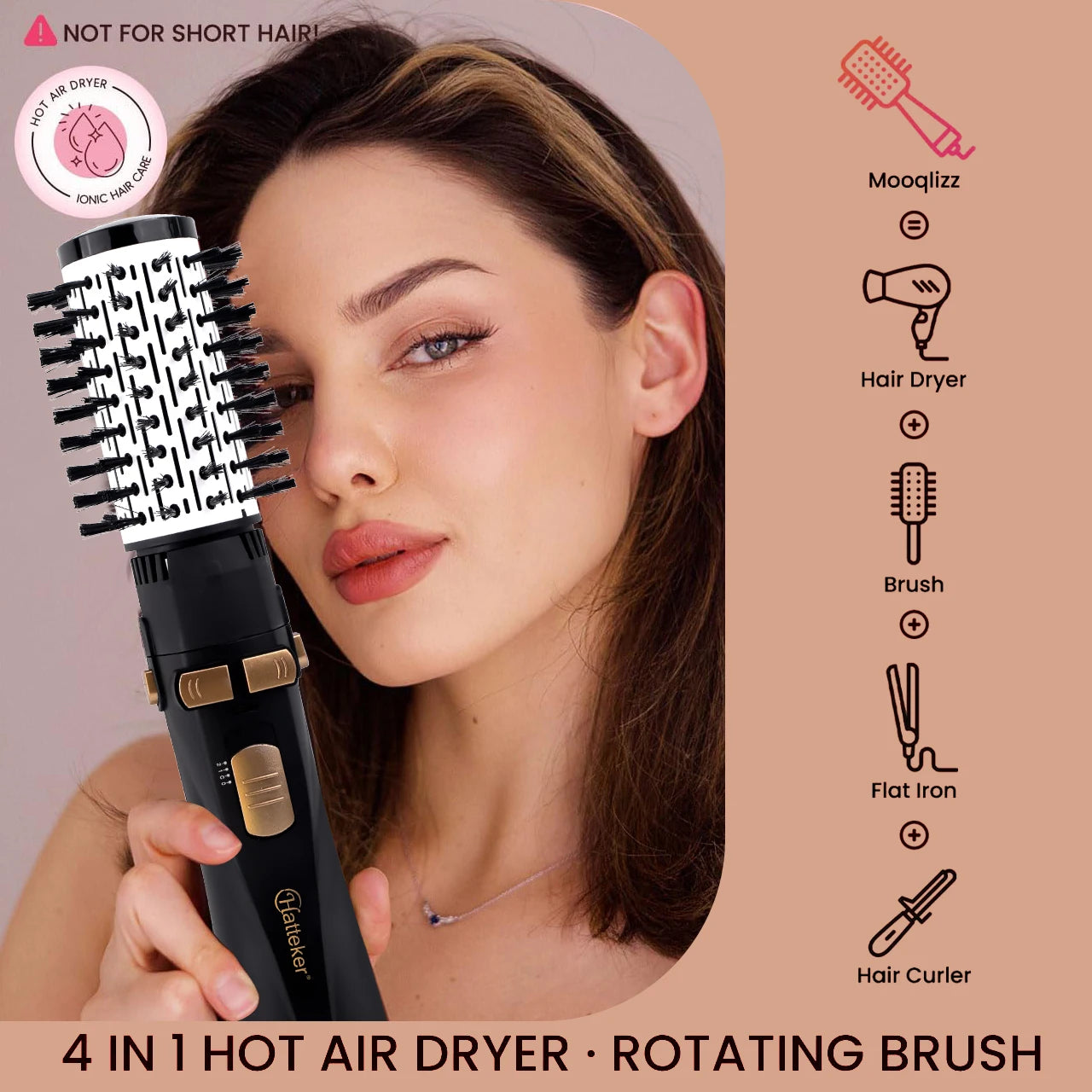 Hatteker EU 4-Head Hair Dryer Hot Air Brush Strong Wind Electric Straightener Curler Roller Comb Blower Styling Tool for Women