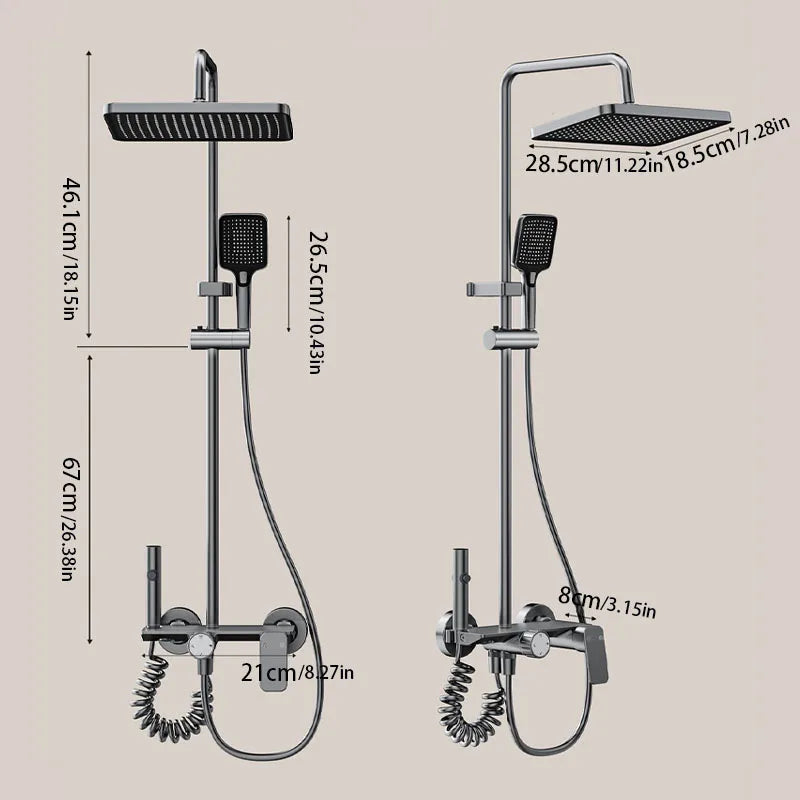 Gunmetal Gray Bathroom Shower System Set Household Multifunction Rotary Knob Hotel Pressurize Hot and Cold Water Shower Set