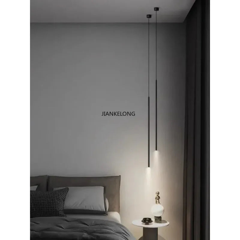 Modern Minimalist LED Longer Pendant Lights For Bedroom Bedside Reading Chandelier Lamps Living Room Bar Coffee Decor Fixtures