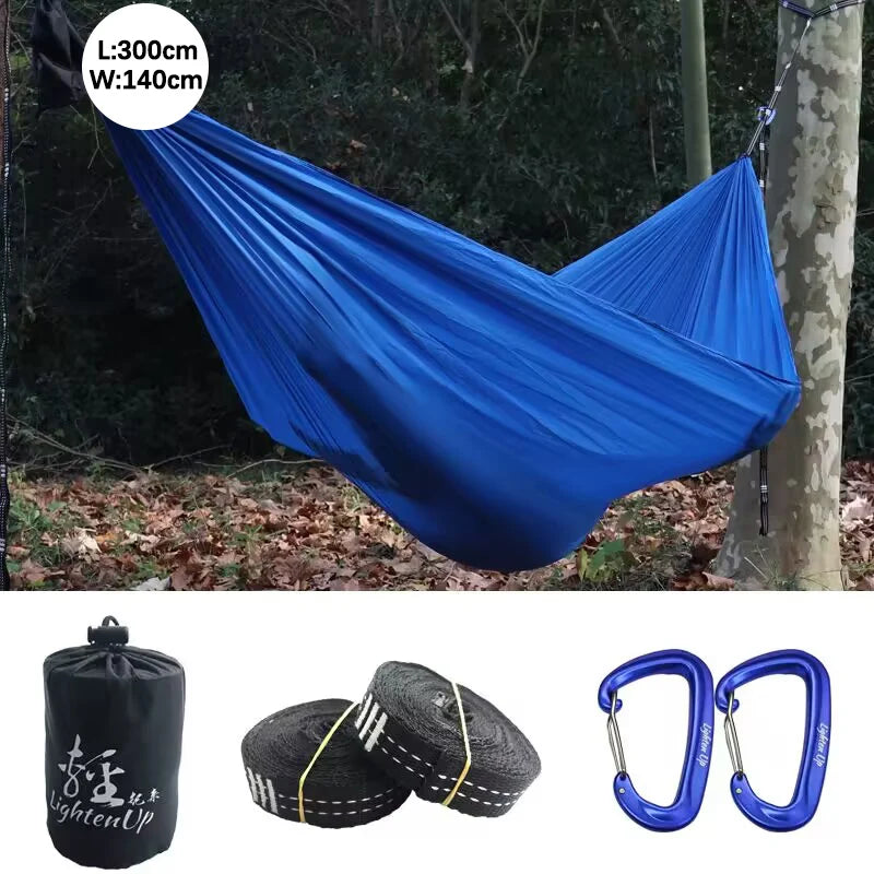 300x140cm Camping Parachute Hammock Single Portable Outdoor Indoor Nylon Hammock Adult Child Swing for Adventure Garden Backyard