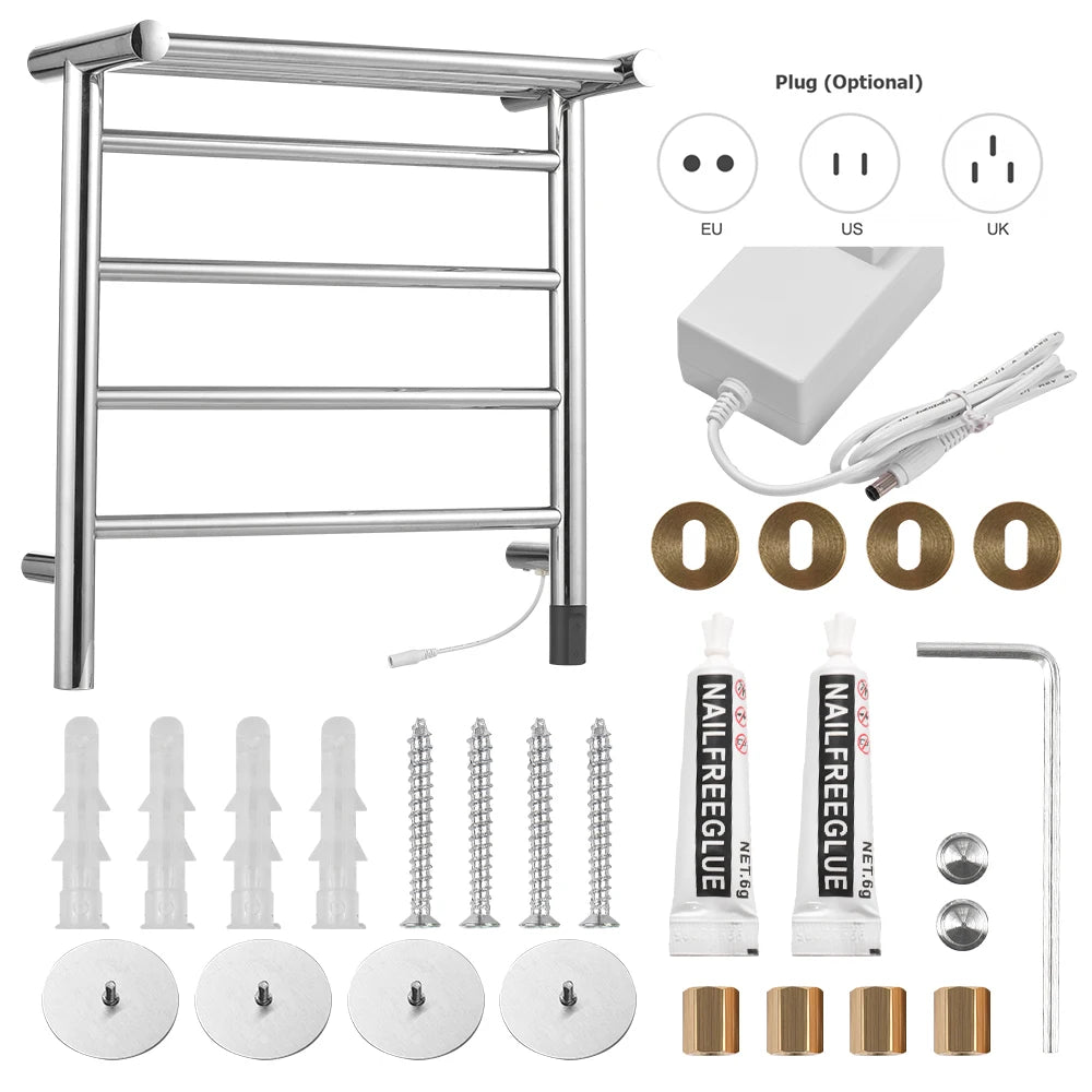 WiFi Electric Towel Warmer Rack 45W 24V 4 Bars Towel Warmer with Top Shelf Timer Wall Mounted IPX4 Waterproof Heated Towel Racks