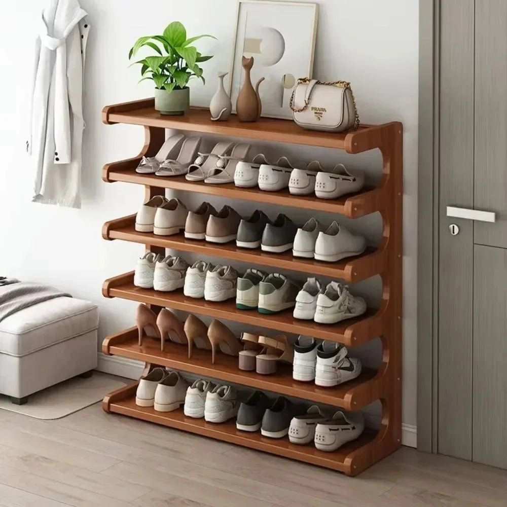 Entrance Shoe Rack Simple Shoe Storage Rack Chinese Style Shoe Cabinet Wooden Storage Rack Multifunctional Bamboo Shoe Cabinet