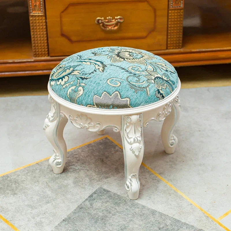 European Fabric Pouf,Modern Round Tea Table Stool, High-Quality Manicure Seat, Living Room Sofa Side Ottoman, Versatile Seating.