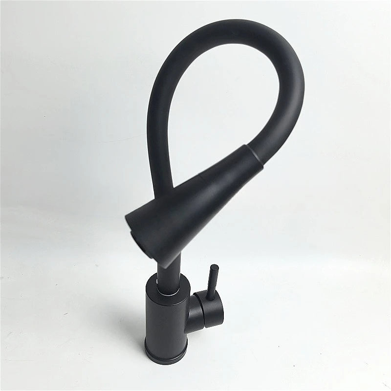 Kitchen Sink Faucet Matte Black 2 Modes Flexible Pipe Hot and Cold Water Mixing Tap Single Handle Free Rotation Tap
