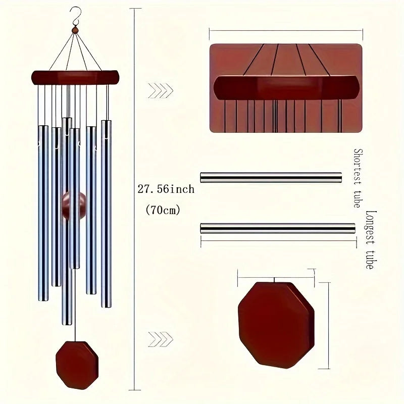1pcs Hanging 6 Metal Tubes Solid Wood Wind Chime for Outdoor Garden Terrace Decoration Wind Chime Craft