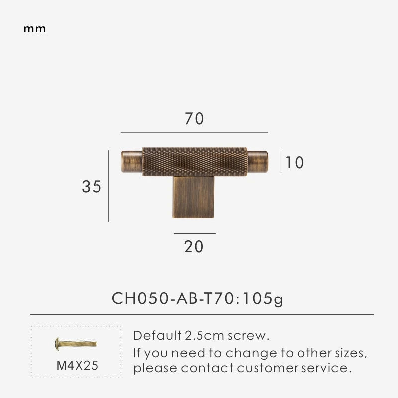 Nurlin Solid Brass Knurling Antique Brass Cross Pattern kitchen Knob Cupboards T-bar Furniture Refrigerator Door Kitchen Pull