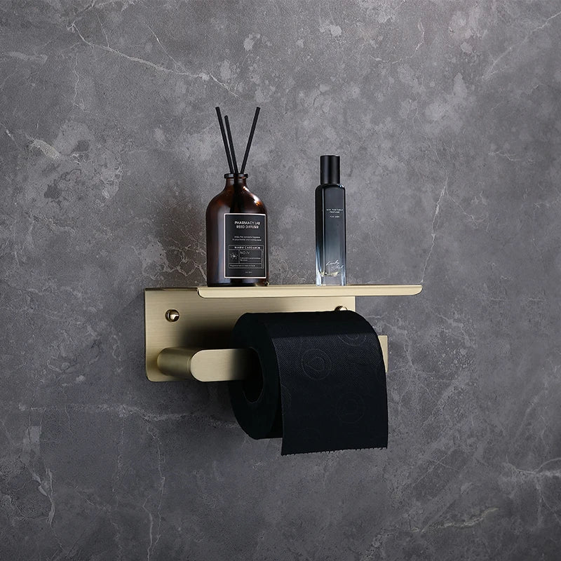 Bathroom Accessories Hardware Set Brushed Gold Robe Hook Towel Rail Bar Rack Toilet Brush Tissue Paper Holder Soap Dish Shelf