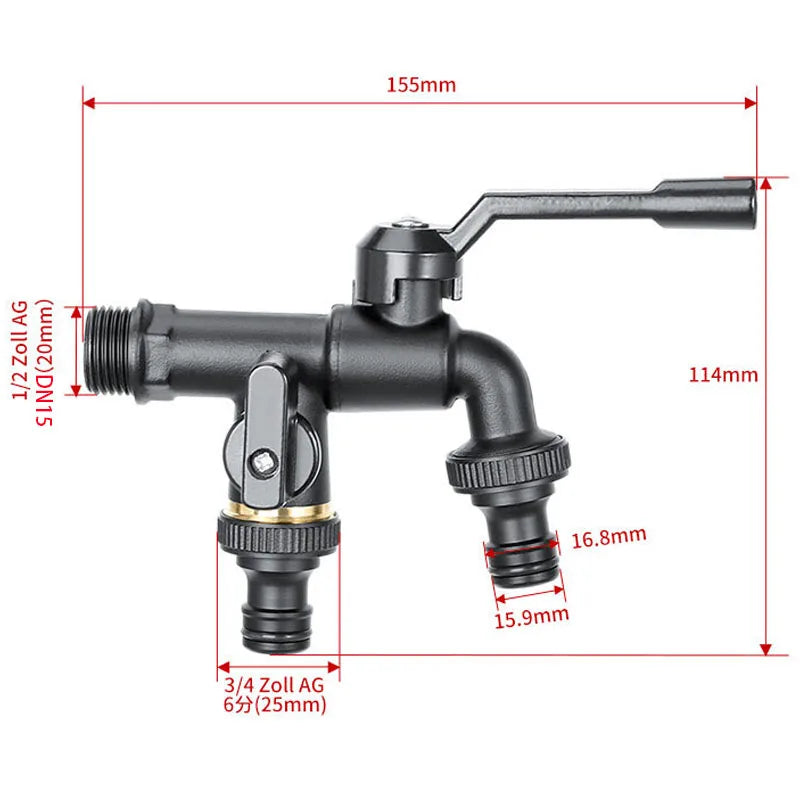 Black Brass Garden Hose Faucet Outdoor Anti-Freeze Bibcocks with Dual Outlet for Washing Machine 1/2 Inch Outdoor Faucet, Garden