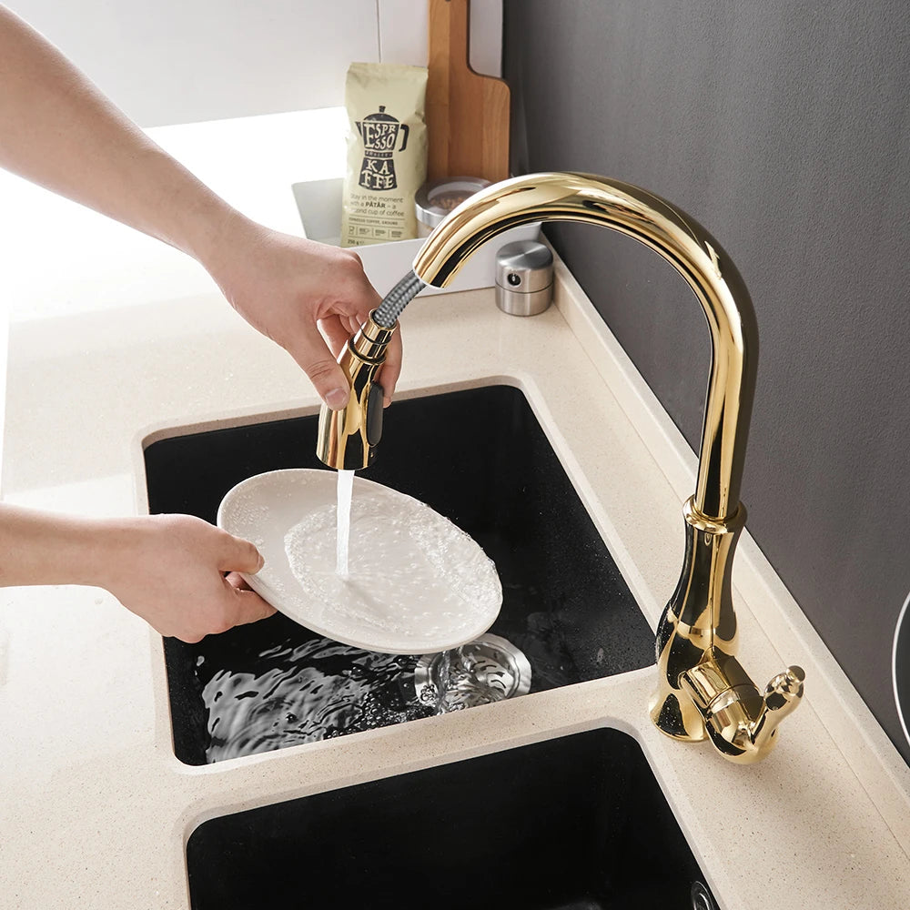 Gold Kitchen Faucets Single Handle Pull Out Kitchen Tap Single Hole Handle Swivel Degree Water Mixer Tap Mixer Tap 866011