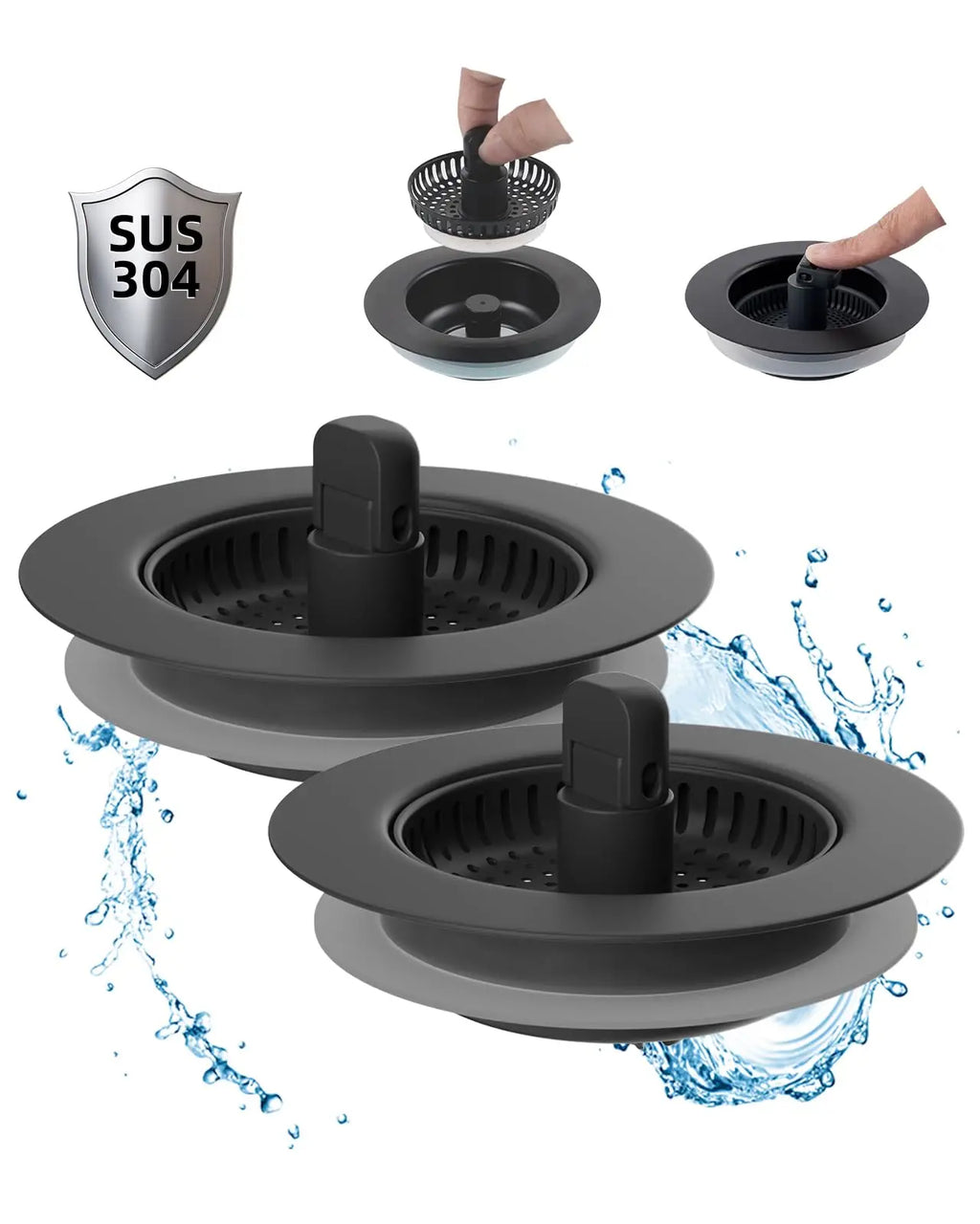 Hibbent Upgraded 3 in 1 Kitchen Sink Drain Strainer and Stopper Combo, Stainless Steel Metal Pop Up Sink Stopper,