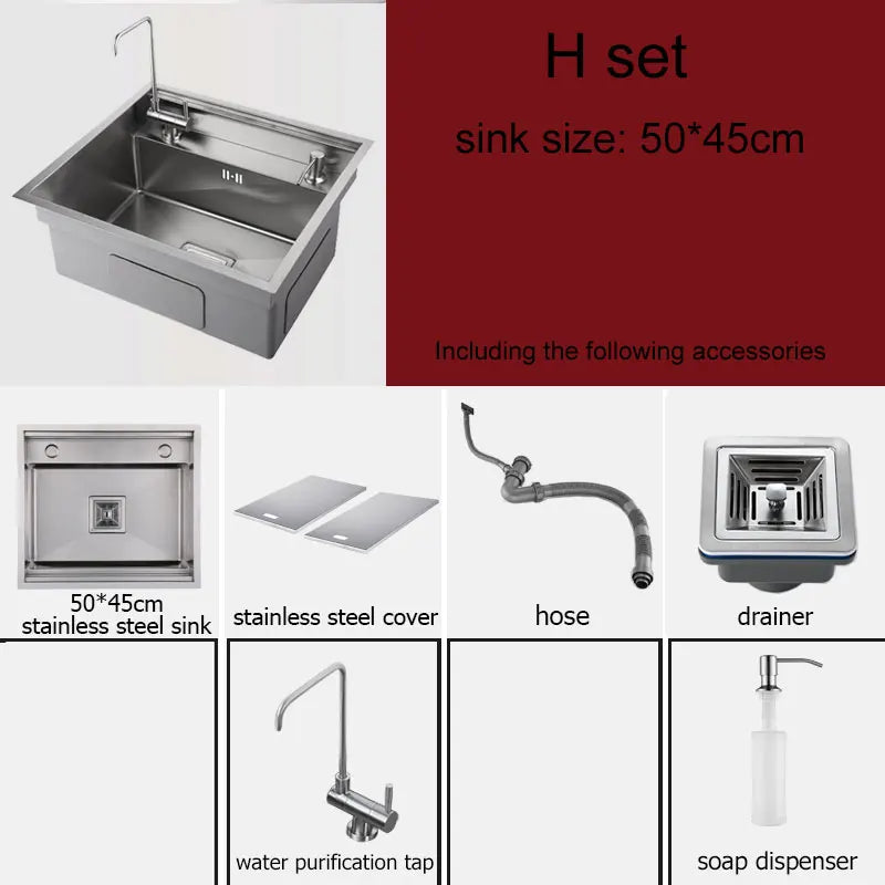 Hidden Kitchen sink Stainless Steel Bar Single bowl small sink With lid Open kitchen sinks Mini balcony Matt Black sink