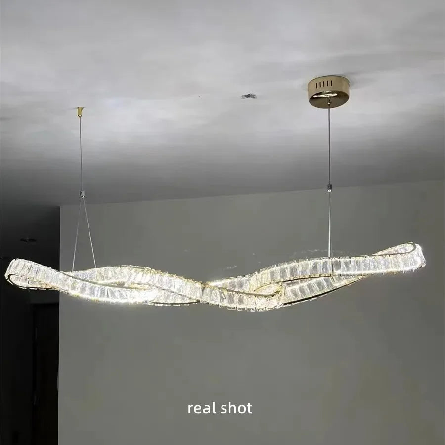 Dining Room Luxury K9 Crystal Lustre Dimmable Pendant Lights Plated Gold Metal Irregular Hanging Lamp Led Deco Suspend Light