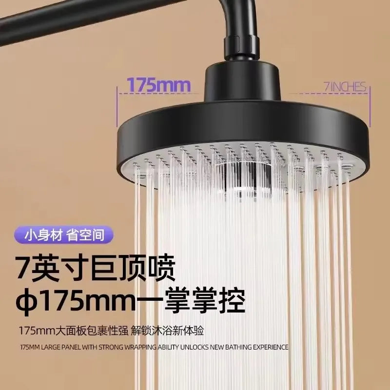 New 175mm Big Panel Showerhead 5 Mode Supercharge Rainfall Shower Head High Pressure Top Rain Shower Faucet Bathroom Accessories
