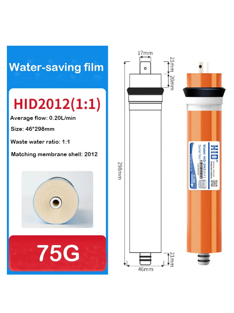 50G/75G/100G/150G Home Kitchen Reverse Osmosis RO Membrane Replacement Water System Filter Purifier Water Drinking Treatment