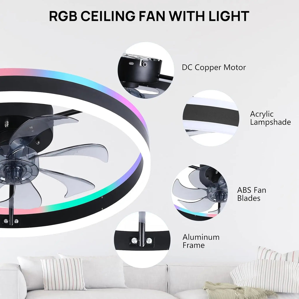 RGB TUYA Modern Ceiling Fan (With Lighting) Silent LED Dimmable Ceiling Fan (With Remote Control) for Bedroom Study Dining Room