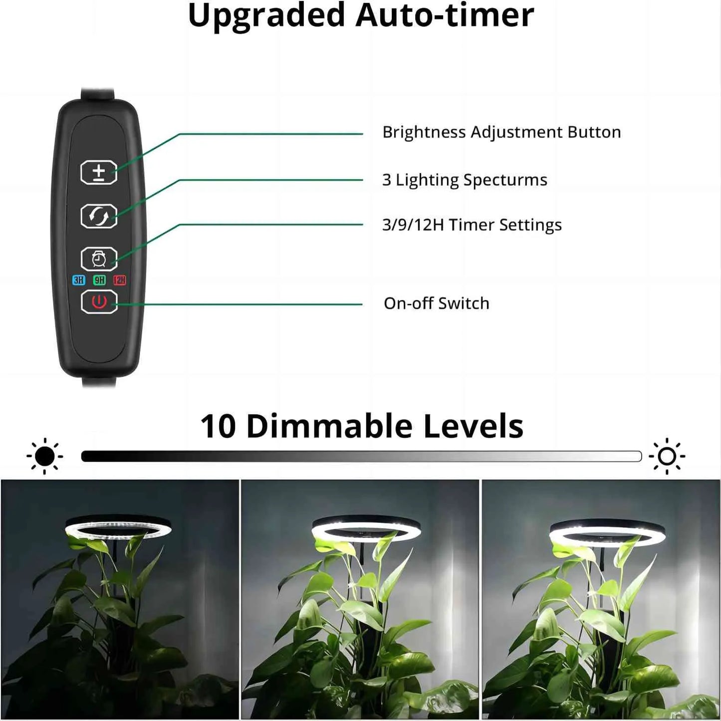 Plant growth light, full spectrum LED indoor plant lighting, height adjustable with automatic switch timer for 3/9/12 hours