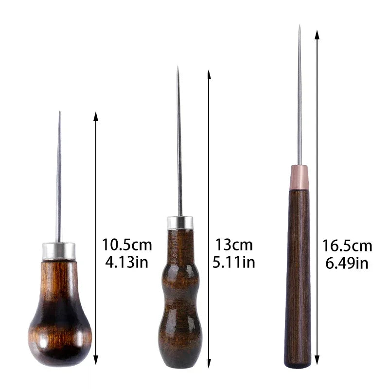 Wooden Handle Awl Leather Punching Awl Sewing Stitching Tool For DIY Handmade Stitcher Needlework Shoes Bag Repair Tool