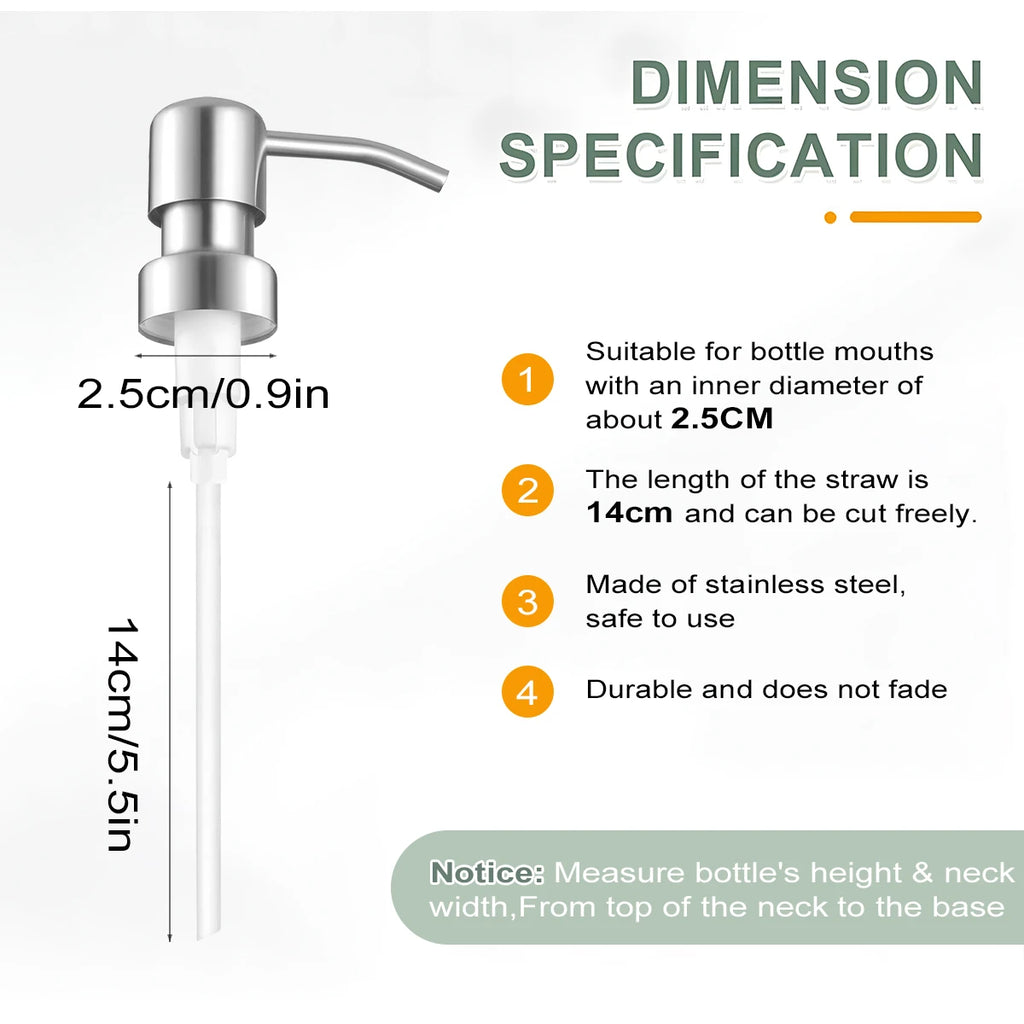 Leeseph Soap Dispenser Pump Head, 304 Stainless Steel Brushed Finish Pump Head 2.5cm Neck Size, Replacement for Kitchen Bathroom