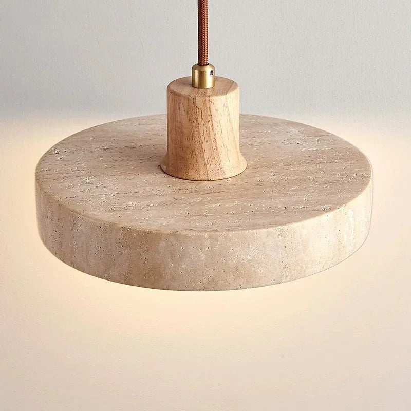 Wabi sabi Yellow Travertine Pendant Light Nordic Retro for Dining Table Bedside Flying Saucer Design LED Cream Style Lighting