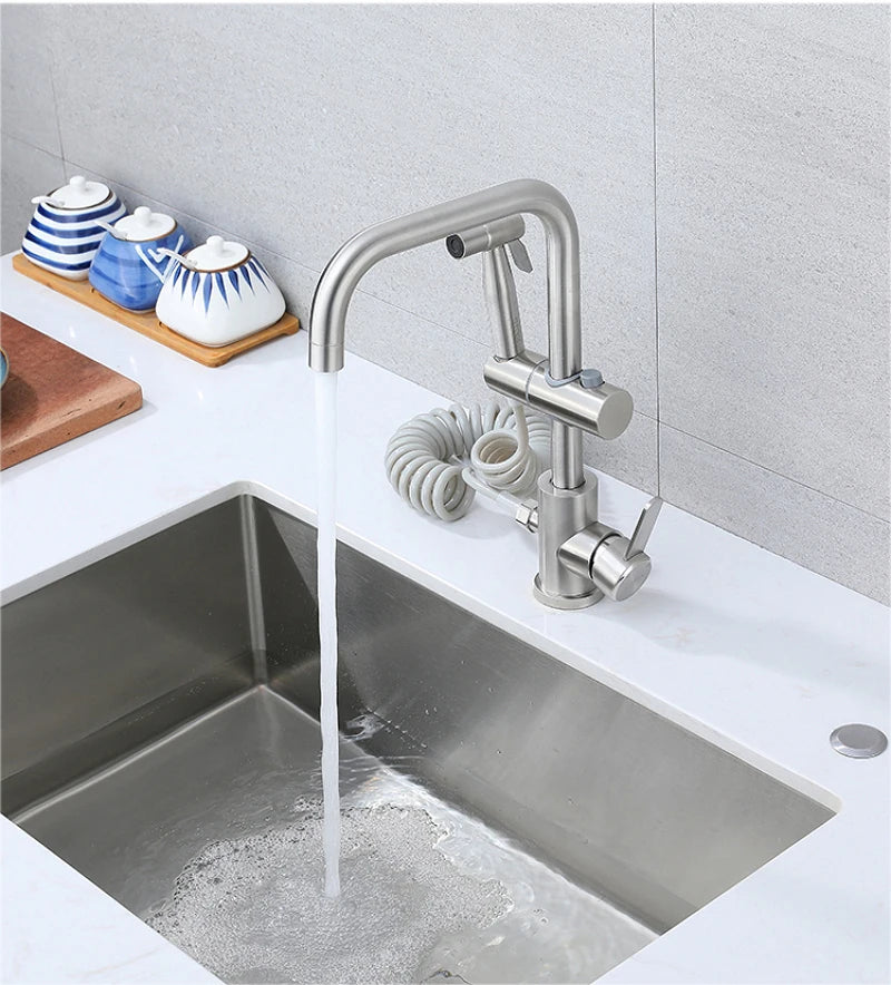 Kitchen Sink Faucet with Side Sprayer Hot Cold Water Mixer Tap Rotatable Faucets Dual Mode Stream Sprayer Head for Wash Dishes