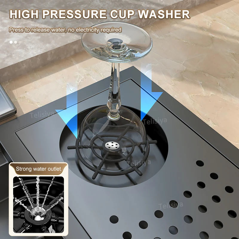 Cup Washer Hidden Sink Stainless Steel Kitchen Sinks Coffee Shop Bar Samll Single Slot With Lid Balcony Garden Washing Basin