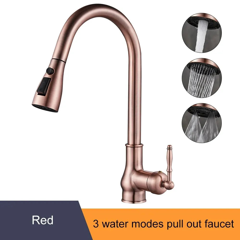 Kitchen Faucets Pull Out Antique Bronze Kitchen Sink Water Mixer Tap Crane Faucet Hot Cold with Sprayer EL9021