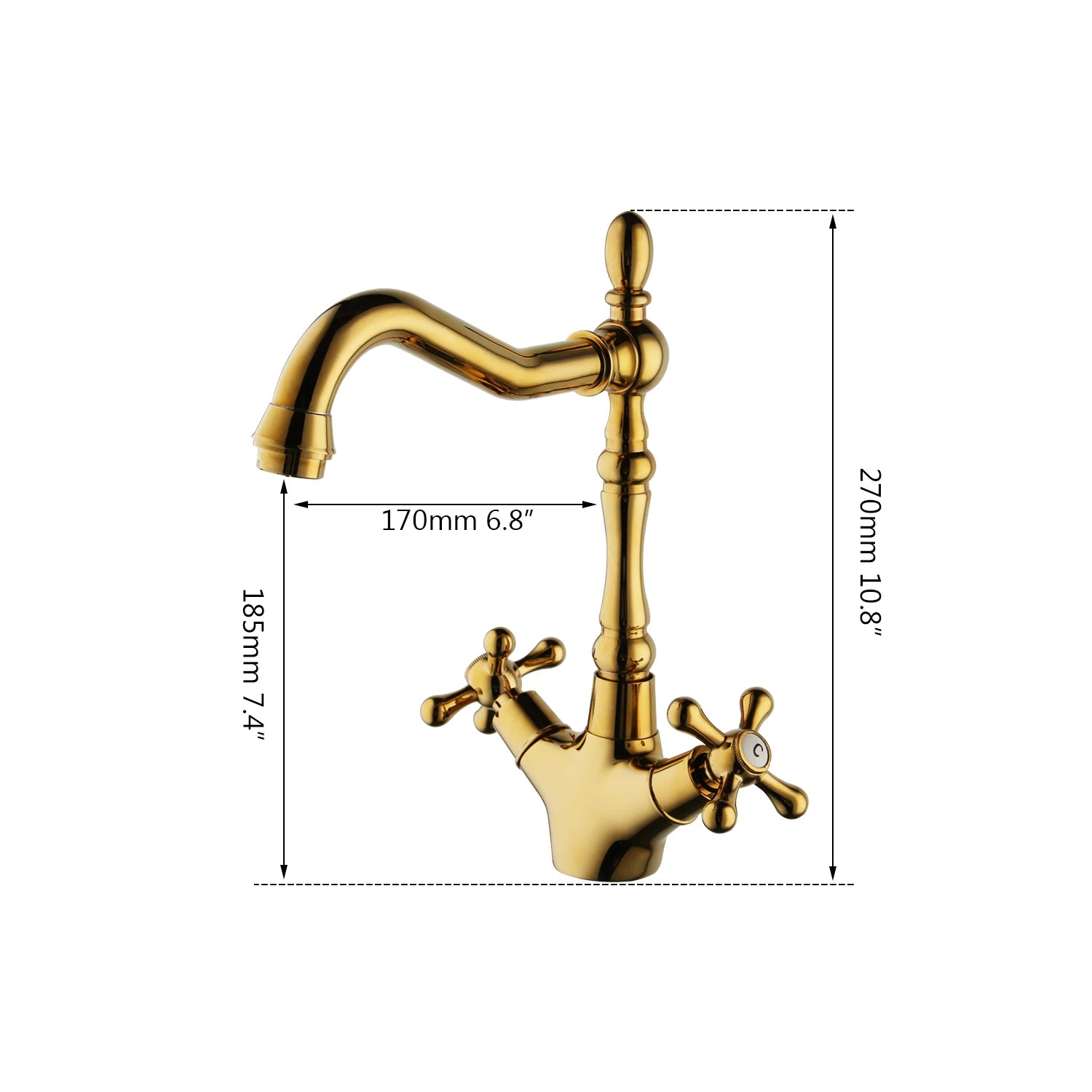 KEMAIDI Gold Bathroom Sink Faucet Brass Single Hole Deck Mounted Faucets 360 Swivel Dual Handle Mixer Tap Antique Brass
