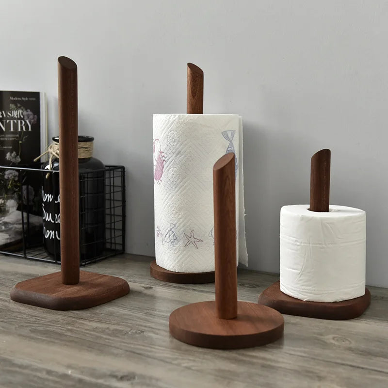 Creative Walnut Tissue Storage Rack Kitchen Vertical Roll Paper Holder Plastic Wrap Shelf Household Storage Ornament Decoration