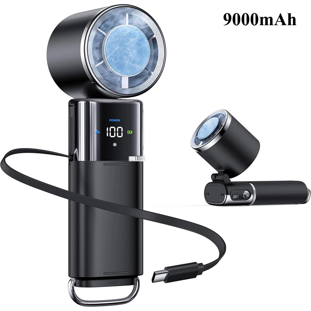 100-speed Portable Fan: Semiconductor cooling, large battery (charges phones). Foldable/neck-hanging, perfect for travel – gifts