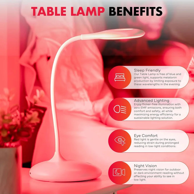 620nm Red Table Lamp Touch Sensitive With Standing Dimmable NO Blue Desk Reading Lights USB Rechargeable Migraine Relieve