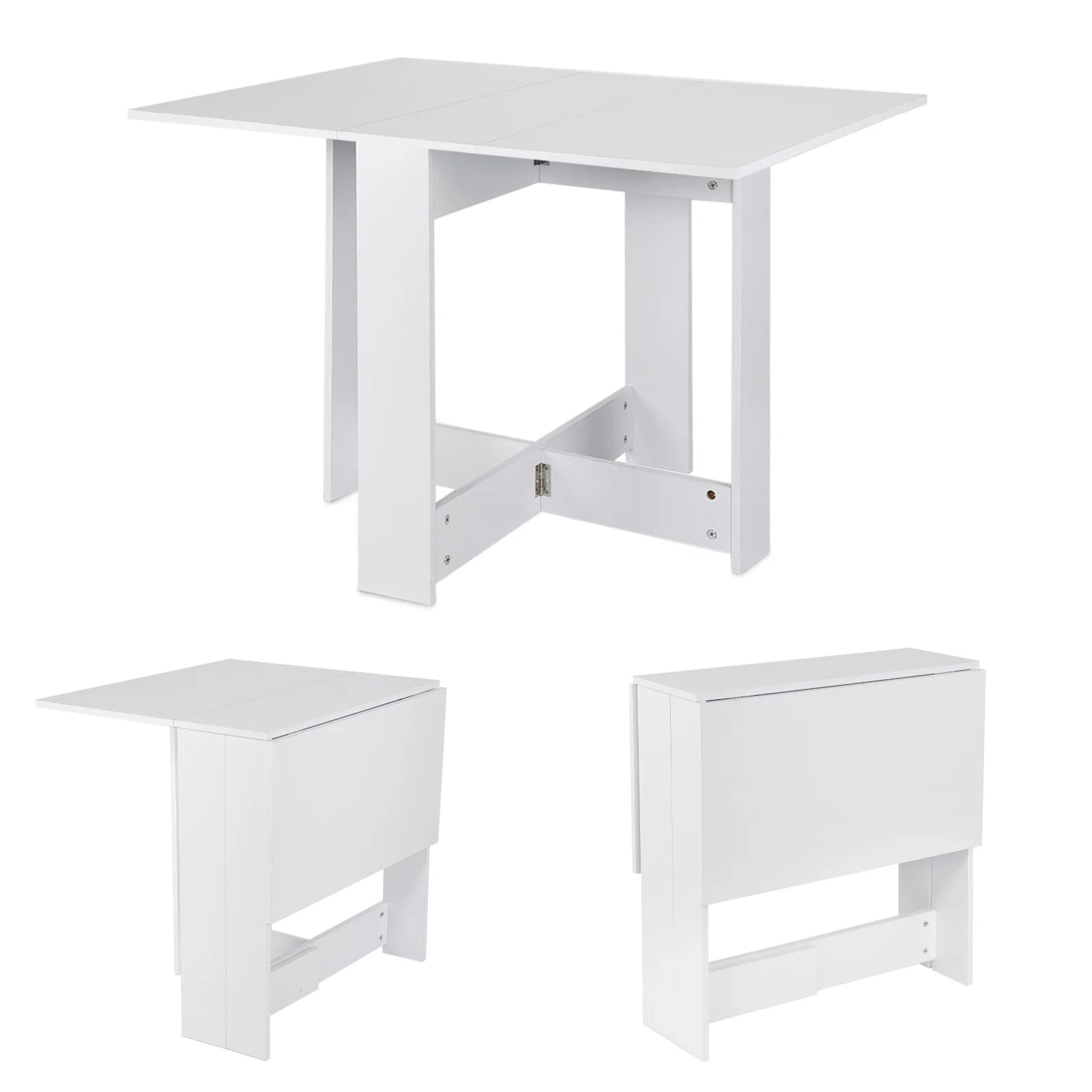 Folding Kitchen Table/Living Room Table 102.5 x 76 x 73 cm Dining Table for 4 to 6 people - White/Concrete