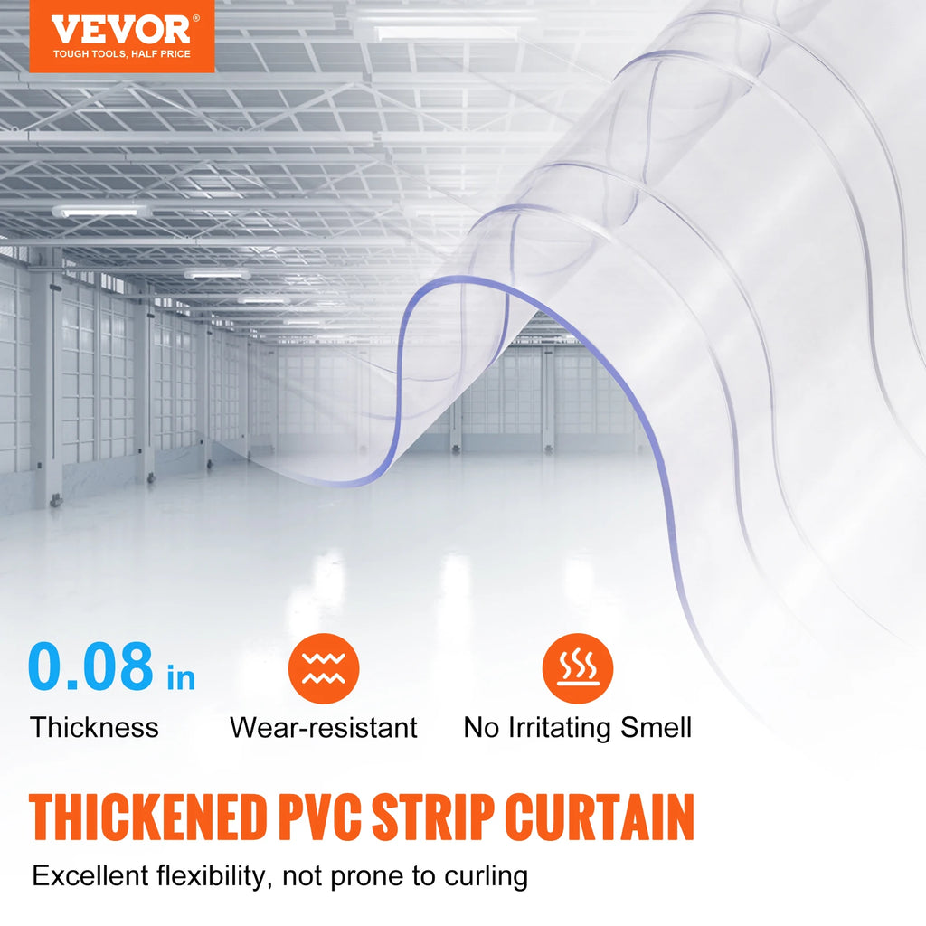 VEVOR 150ft Clear Strip Curtain Ribbed Plastic Durable Door Strips PVC Bulk Roll for Warehouses Factories, Supermarkets