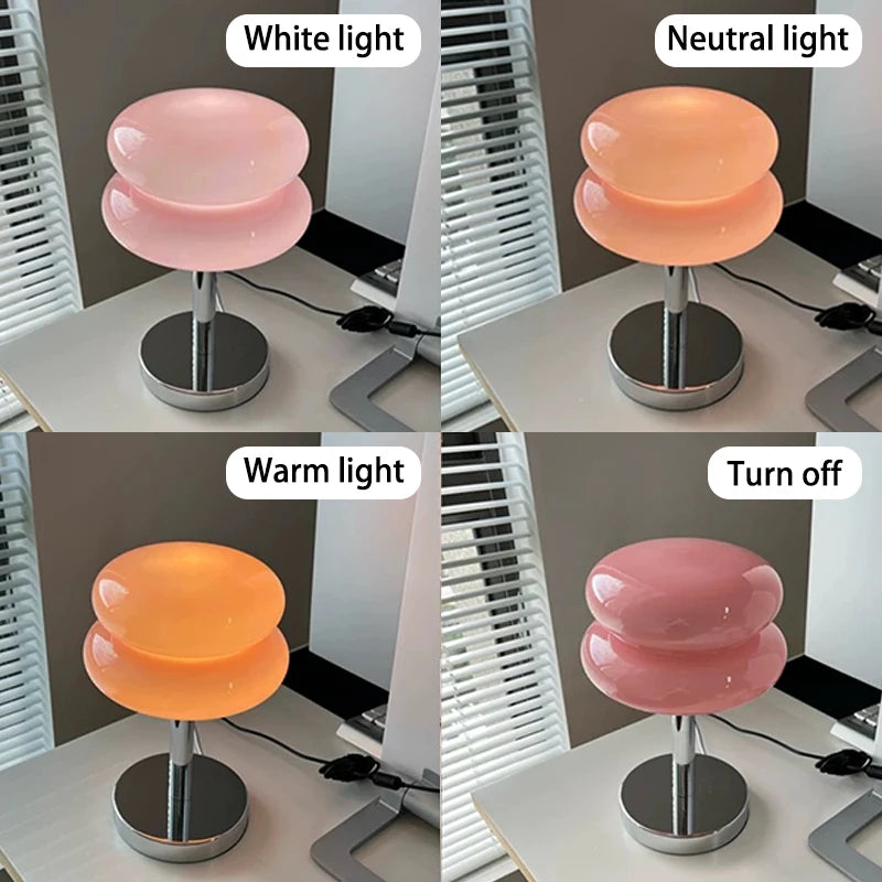Nordic Bauhaus Macaron Glass LED Desk Lamp Dimming,Atmosphere Lamps Eye Protection Night Lighting Girl Bedroom Bedside Decor
