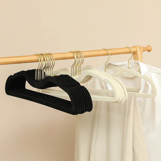 10pcsNew bedroom short neck plush anti slip plastic clothes hanger hanging pants rack enhances wardrobe space,sturdy and durable