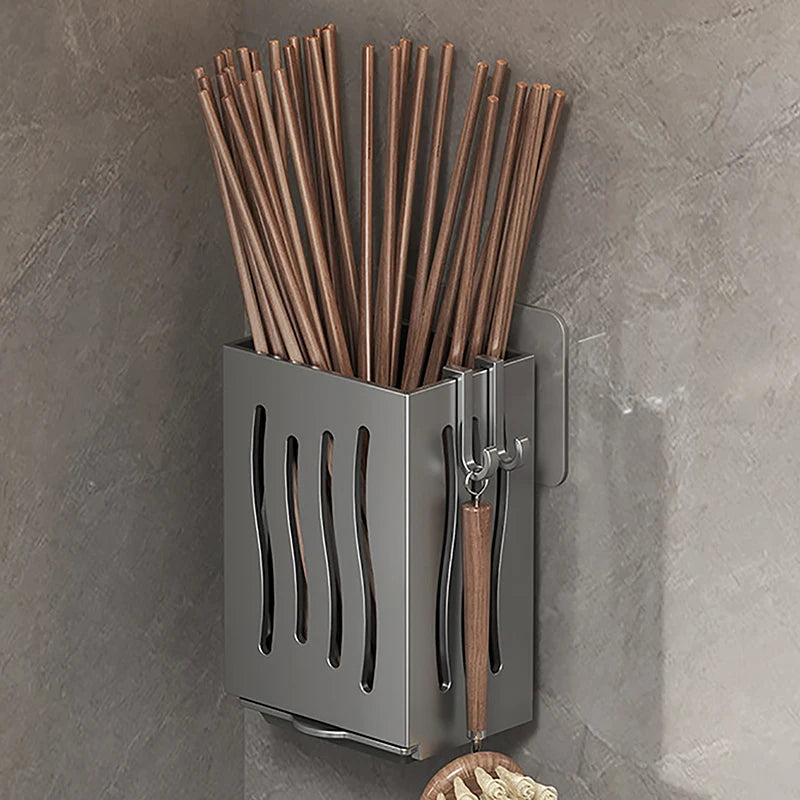 1-Piece Kitchen Utensil Rack-Multifunctional Draining Chopstick Holder,Wall-Mounted Or Freestanding Cutlery Storage Box, Plastic