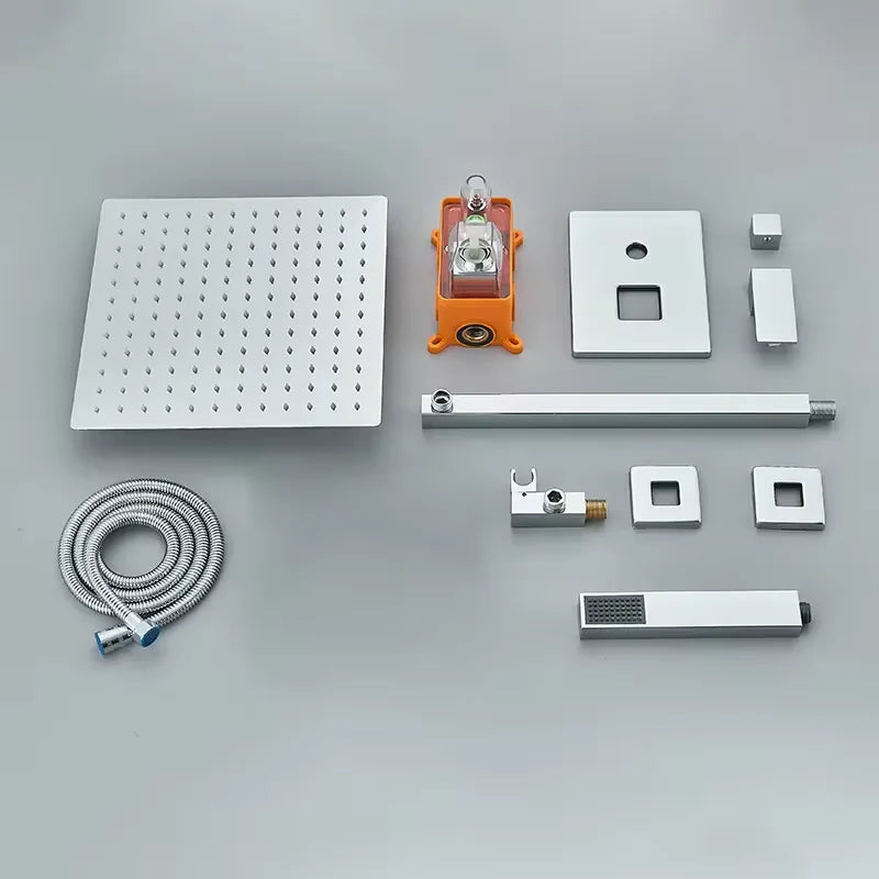 Chrome Rainfall Shower Faucet Set Bathroom Stainless Steel Wall Mounted Concealed 16 Inch Shower System Hot Cold Water Mixer Tap