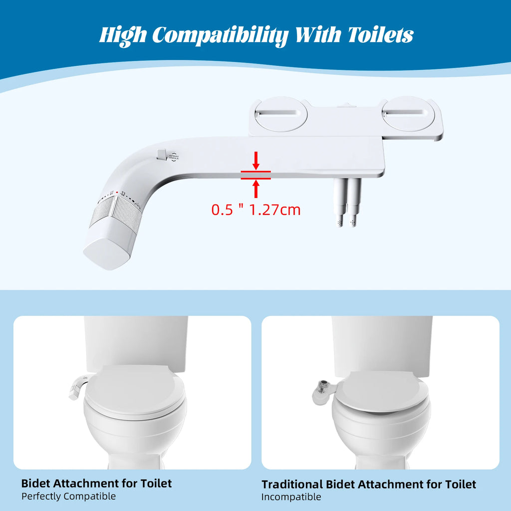 Bidet Attachment for Toilet - Dual Nozzle Hygienic Bidets for Existing Toilets - Adjustable Water Pressure Water Toilet Bidet