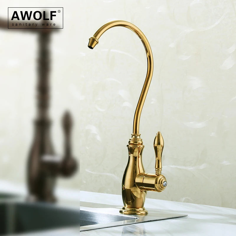 Awolf Kitchen Purifier Direct Drinking Faucet Solid Brass Kitchen Sink Tap for Cold Water Brushed Bronze Chrome / Gold WF010