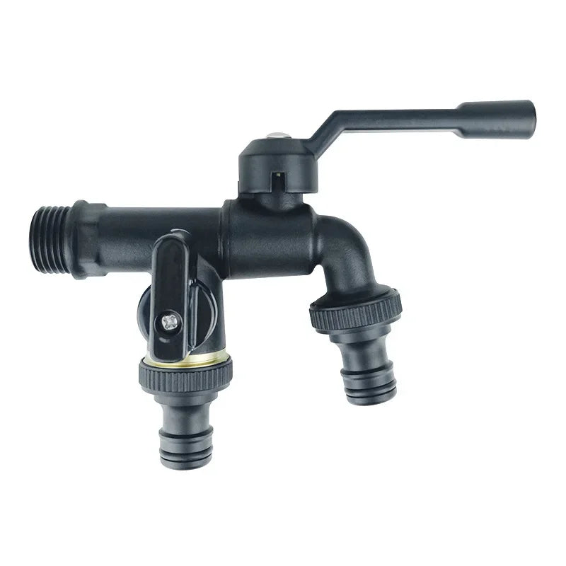 Black Brass Garden Hose Faucet Outdoor Anti-Freeze Bibcocks with Dual Outlet for Washing Machine 1/2 Inch Outdoor Faucet, Garden