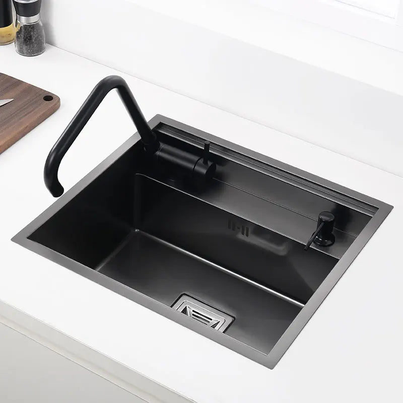 Hidden Kitchen sink Stainless Steel Bar Single bowl small sink With lid Open kitchen sinks Mini balcony Matt Black sink
