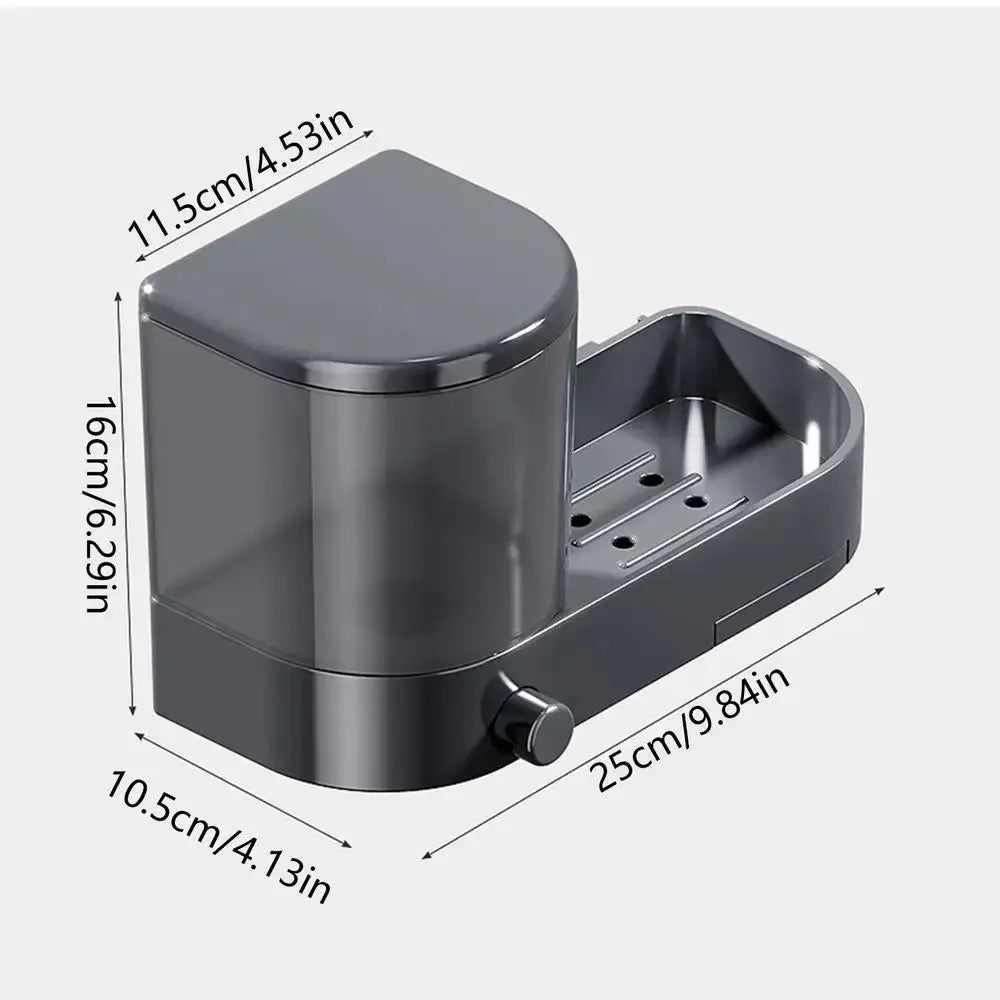 with Drain Tray Wall Mounted Soap Dispenser with Sponges Holder Hand Press Dishwashing Liquid Holder Space Saving