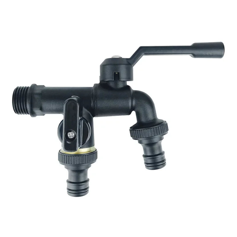 Black Brass Garden Hose Faucet Outdoor Anti-Freeze Bibcocks with Dual Outlet for Washing Machine 1/2 Inch Outdoor Faucet, Garden